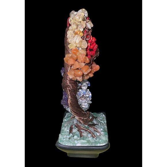 Feng Shui 7 Chakra Crystal Gemstone Bonsai Money Tree on Acopa Base 8" Decor New - Picture 2 of 5